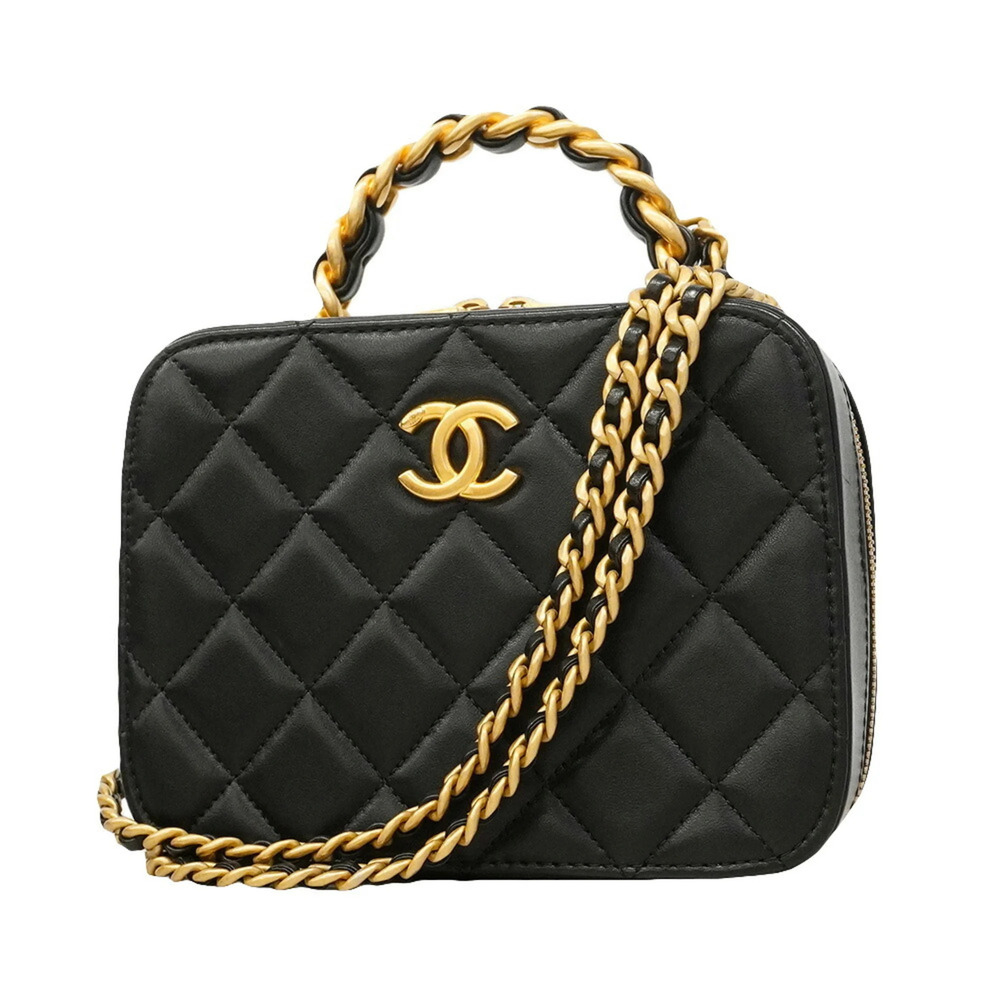 Chanel Matelassé Chain Shoulder Handbag, Lambskin, Black, 2-way Bag for Women